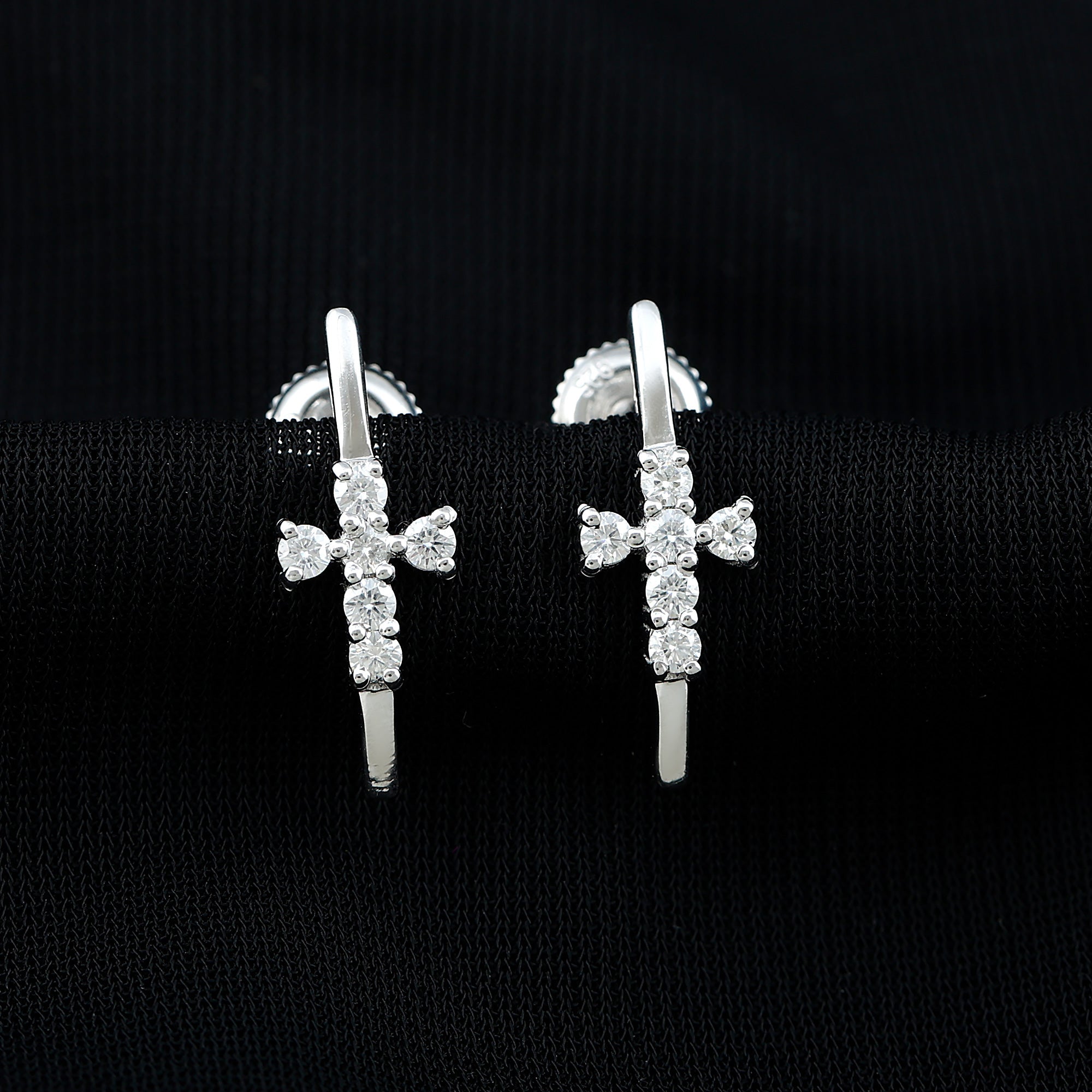 Certified Moissanite Cross Stud Earrings in 14K Gold Plated Silver