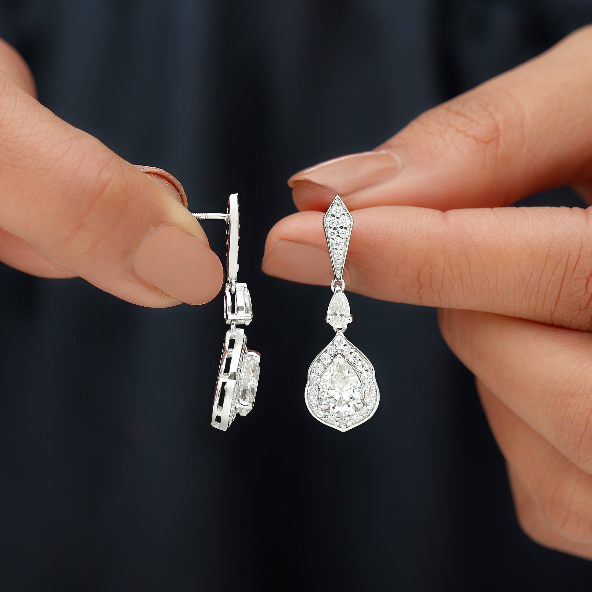 Moissanite Bridal Dangle Earrings in Silver