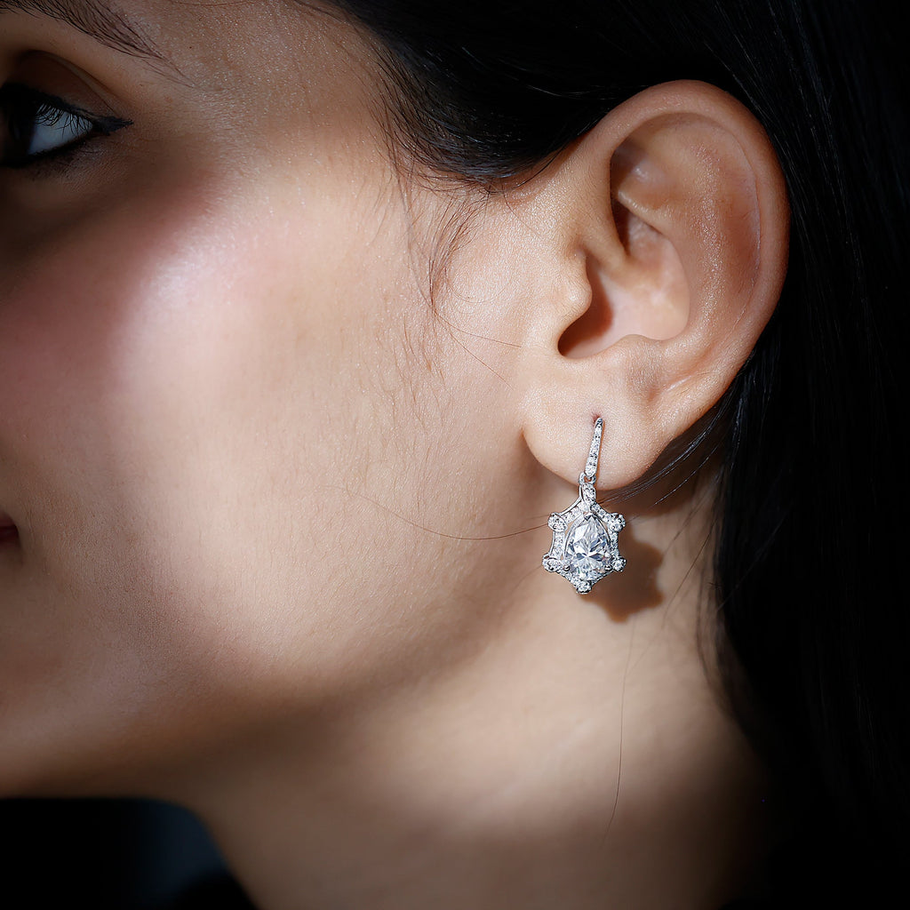 Vintage Inspired Moissanite Drop Earrings for Wedding