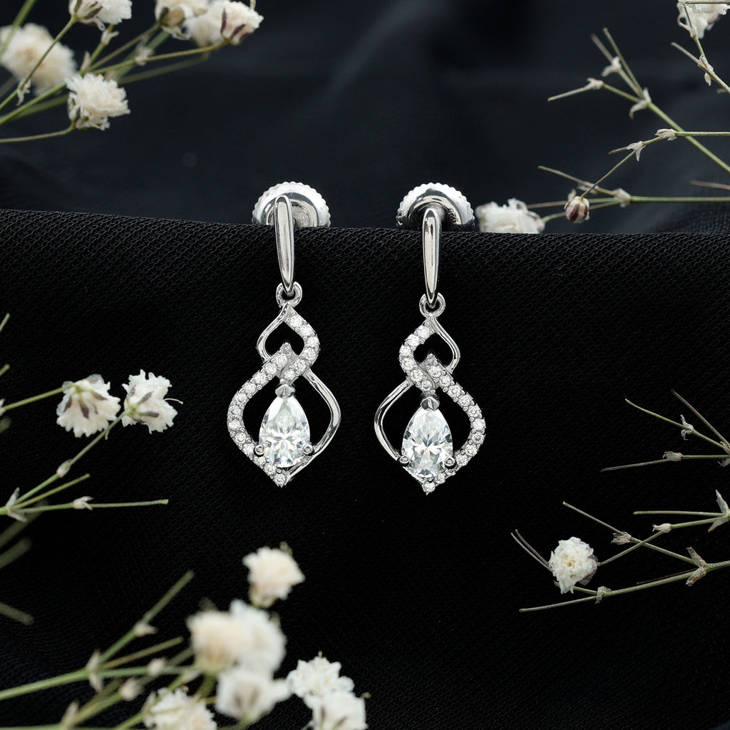 Certified 1 Carat Pear Shaped Moissanite Dangle Earrings for Wedding