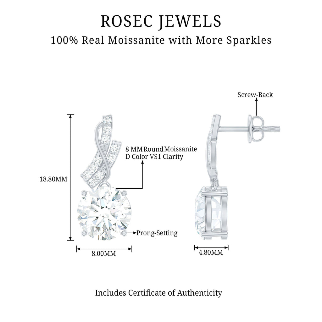 Certified Moissanite Designer Drop Earrings with Screw Back