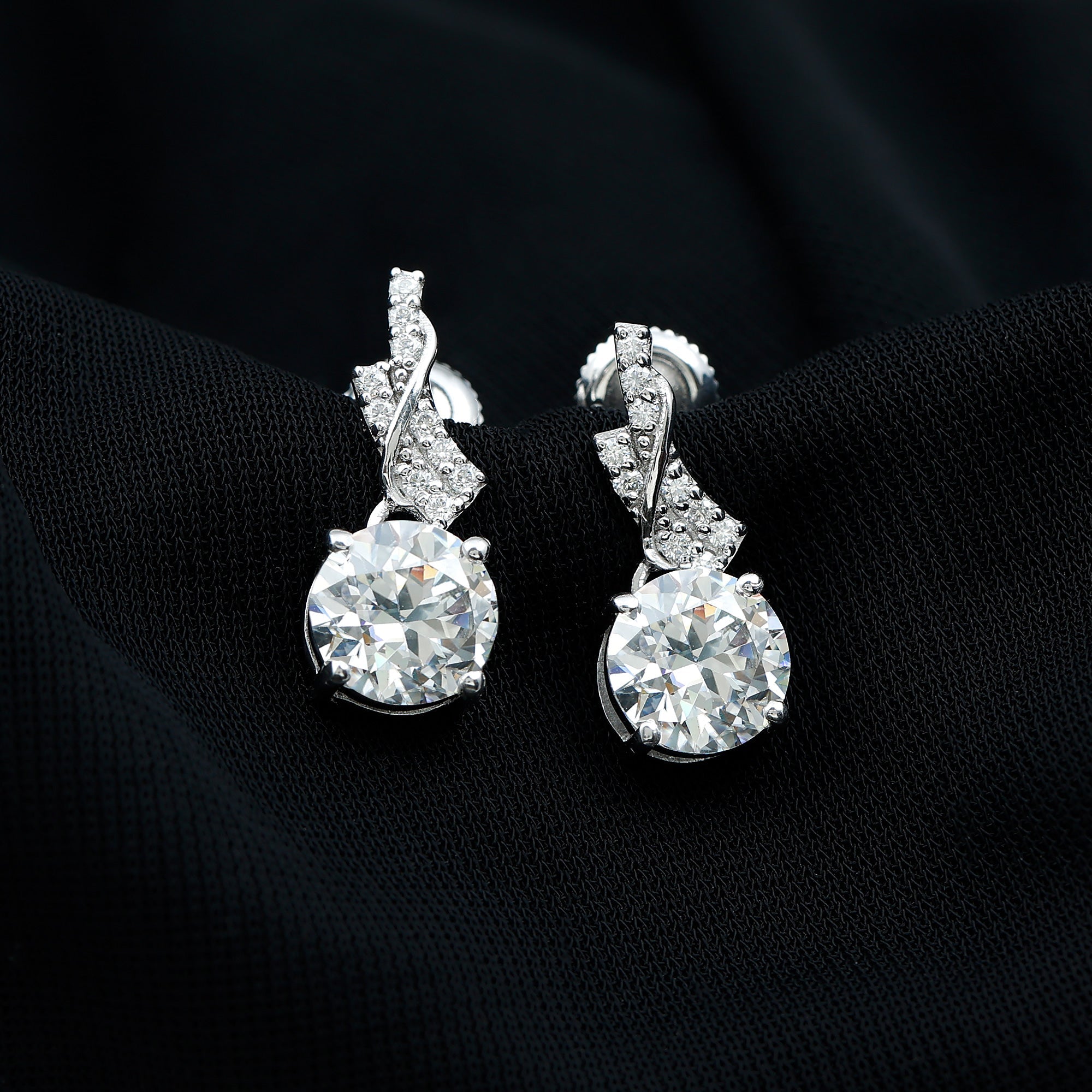 Certified Moissanite Designer Drop Earrings with Screw Back