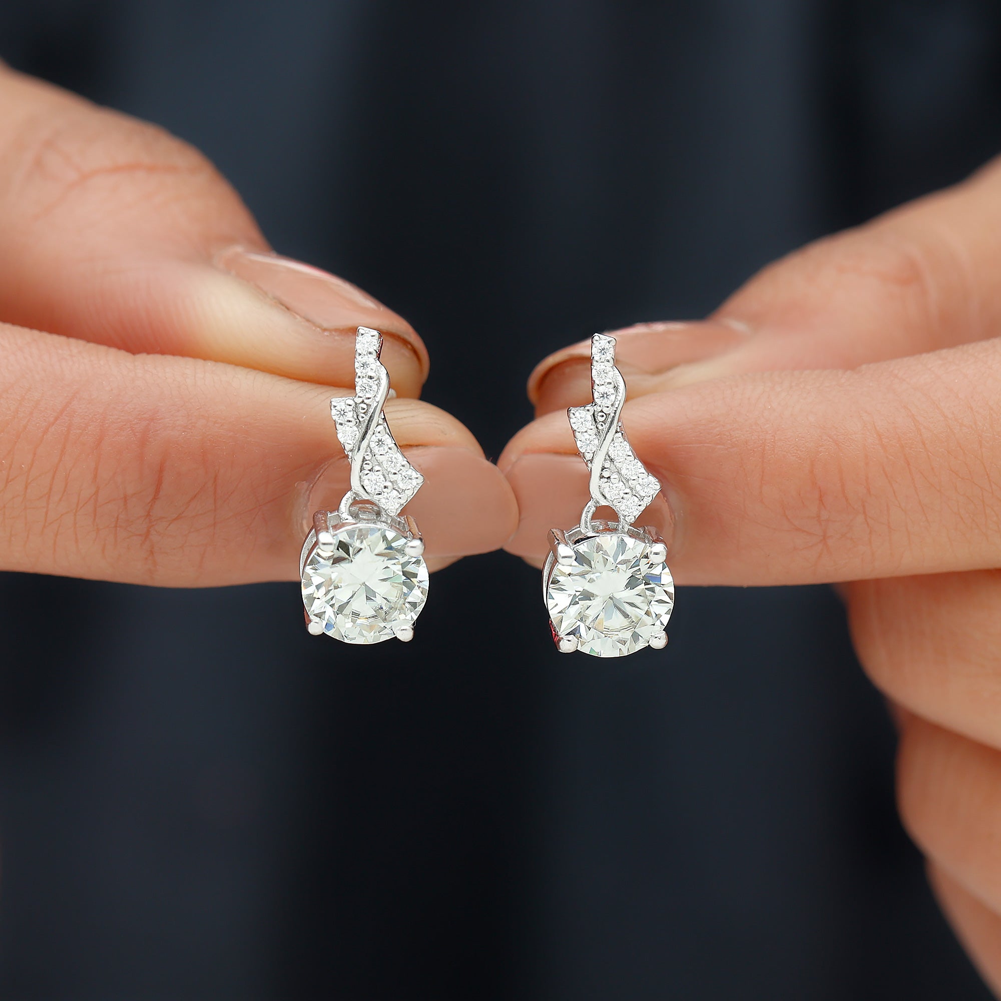 Certified Moissanite Designer Drop Earrings with Screw Back