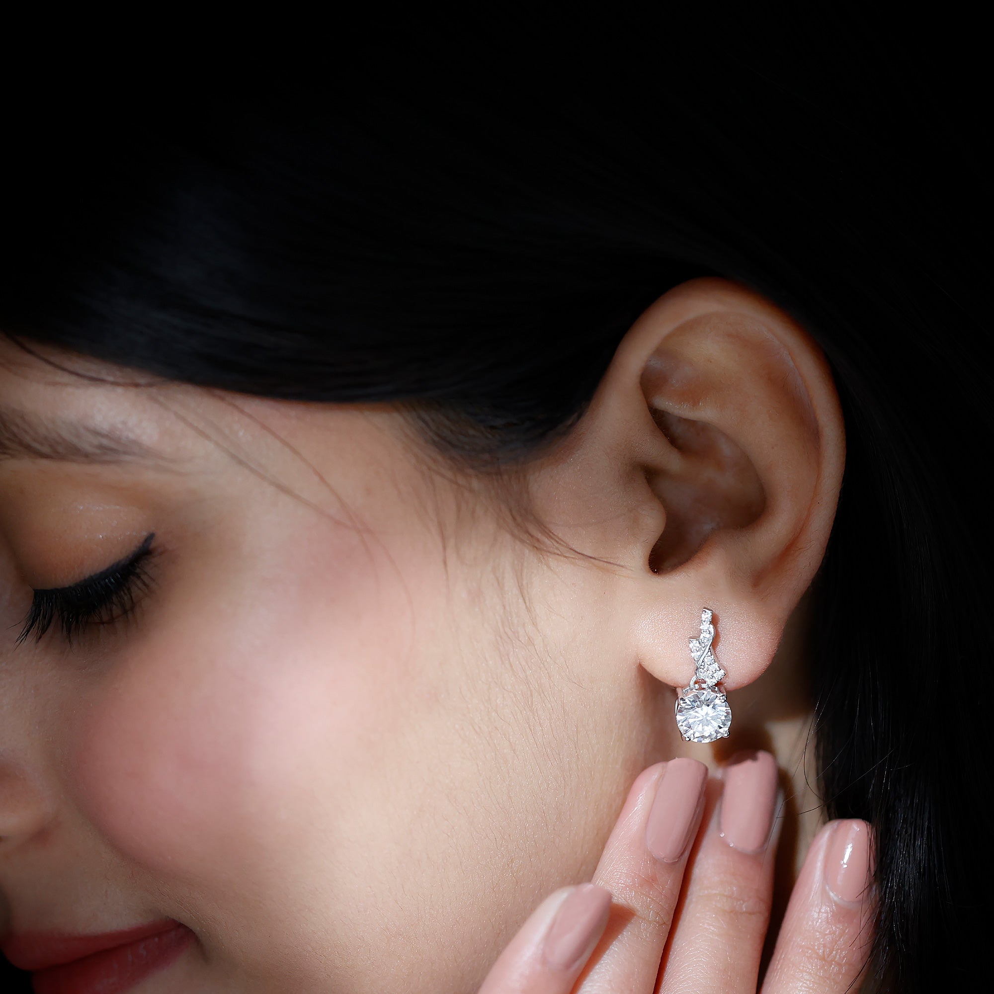 Certified Moissanite Designer Drop Earrings with Screw Back