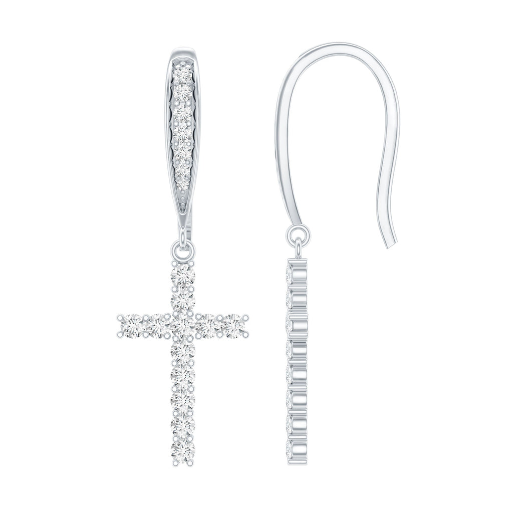 Certified Moissanite Cross Dangle Earrings in Sterling Silver