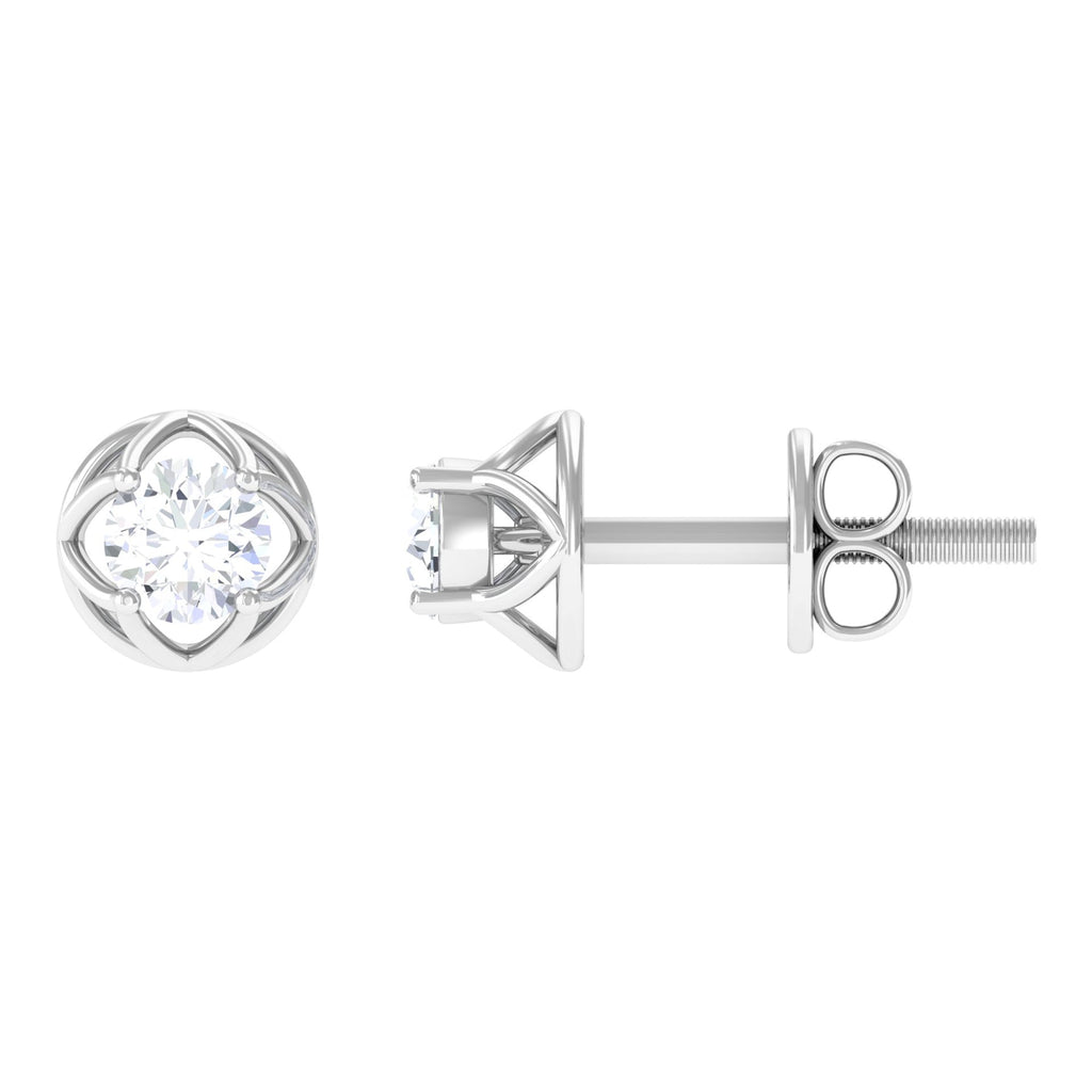 Round Diamond Solitaire Stud Earrings with Screw Back