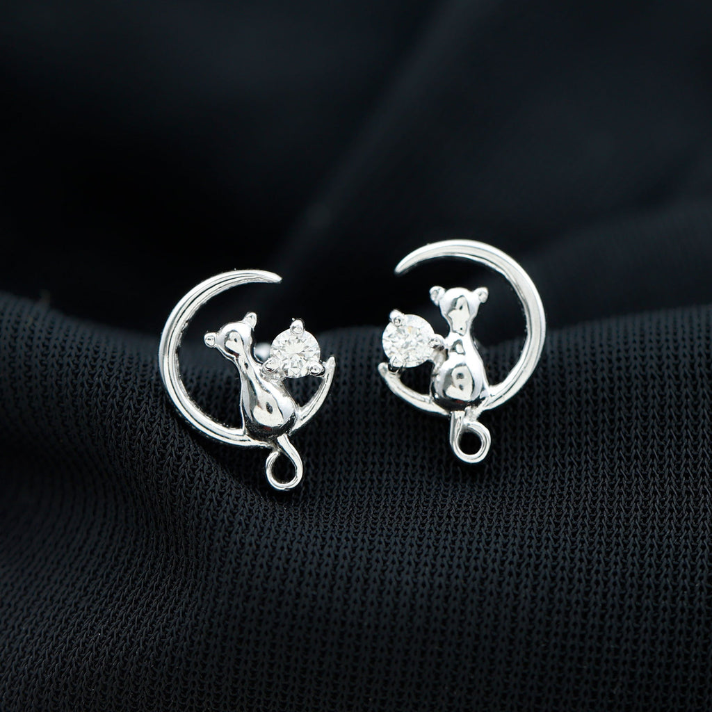 Diamond Cat Moon Stud Earrings for Women