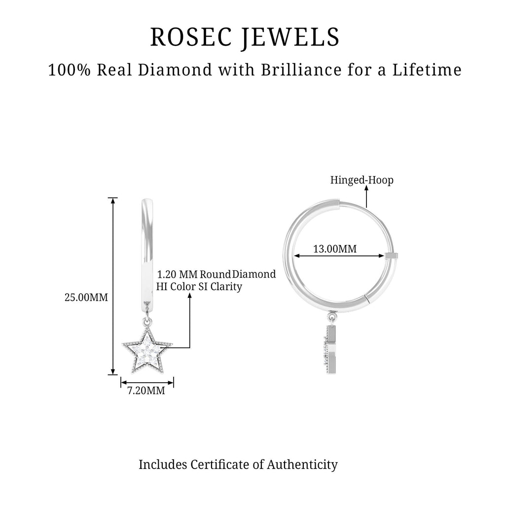 Diamond Star Drop Hoop Earrings