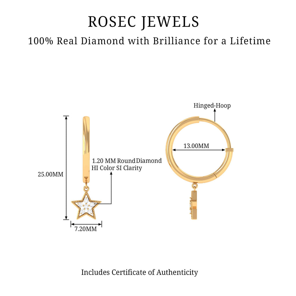 Diamond Star Drop Hoop Earrings