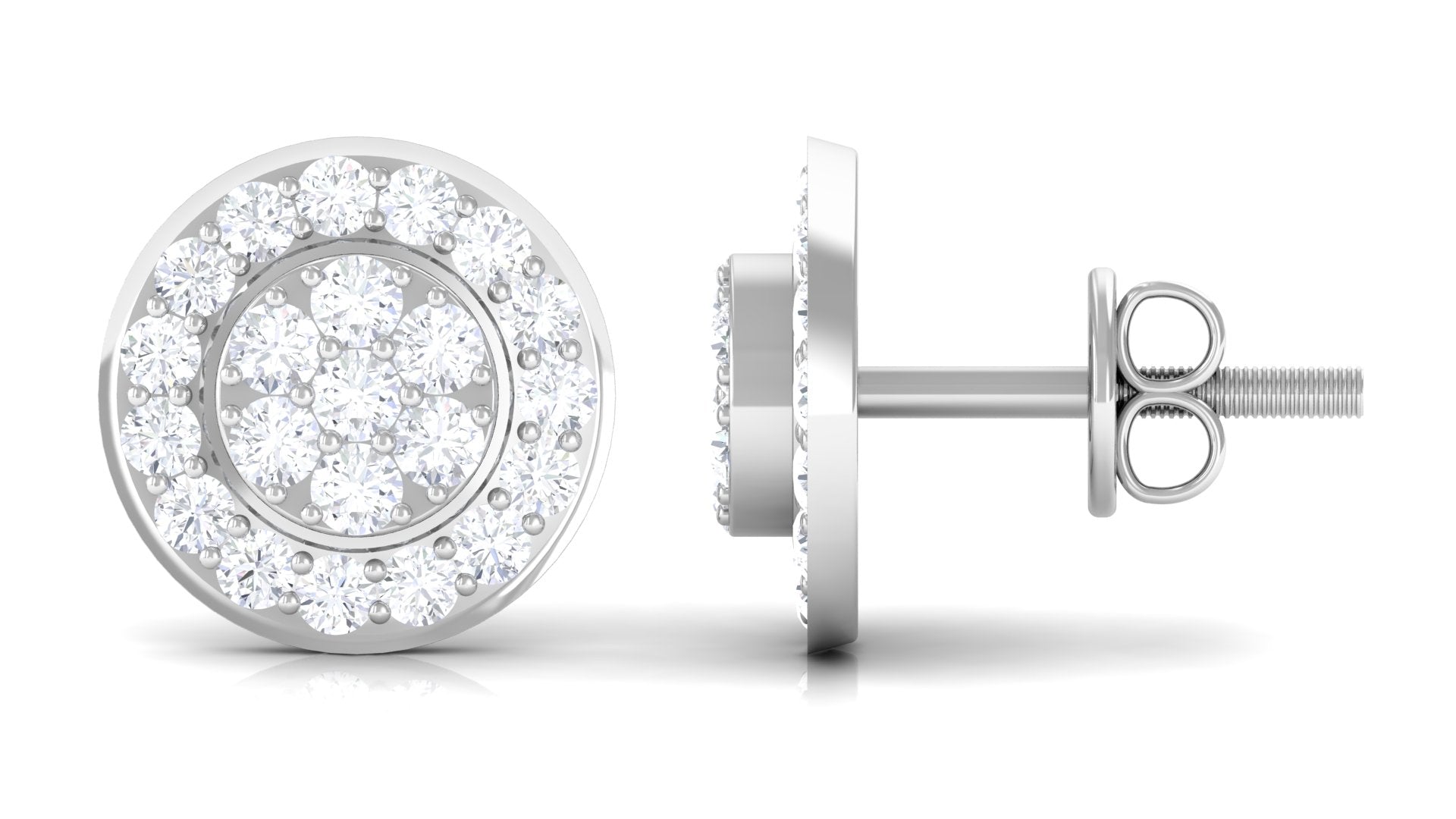 Natural Diamond Round Earrings with Screw Back