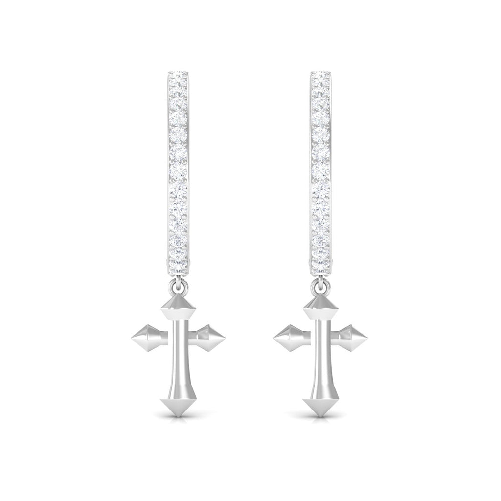 Certified Diamond Cross Drop Hoop Earrings