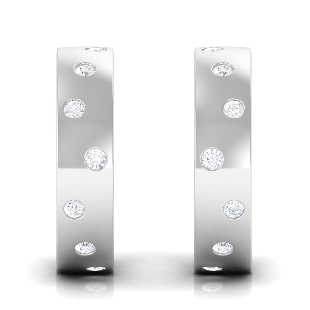 Flush Set Diamond Hoop Earrings For Women