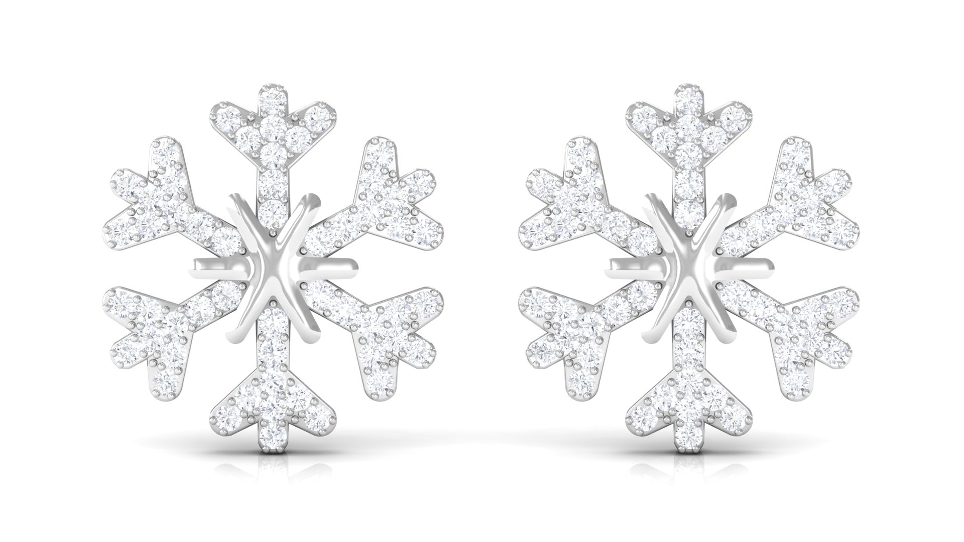 Natural Diamond Snowflake Earrings with Screw Back