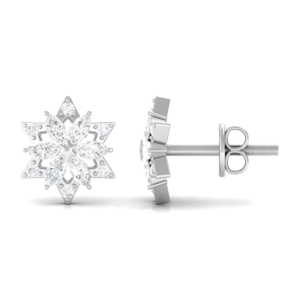 Round Diamond Flower Stud Earrings With Screw Back