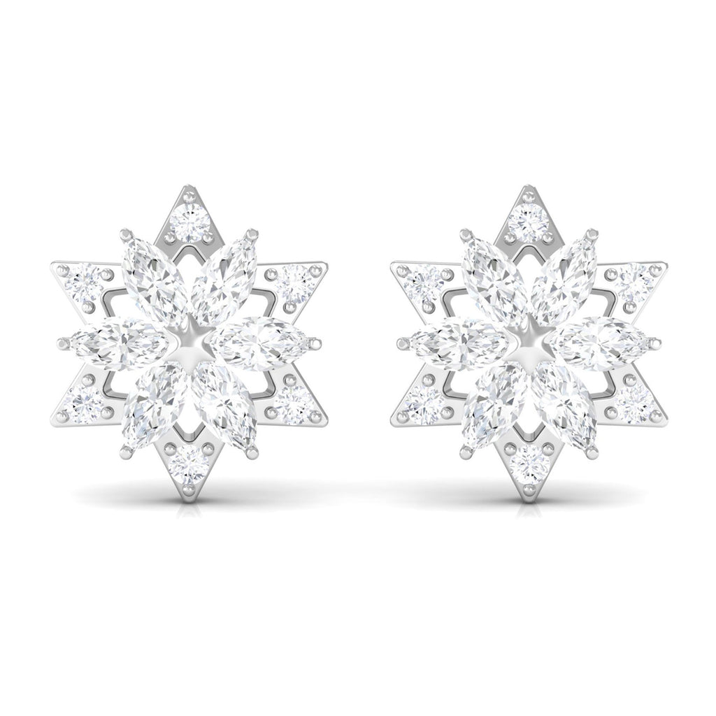 Round Diamond Flower Stud Earrings With Screw Back
