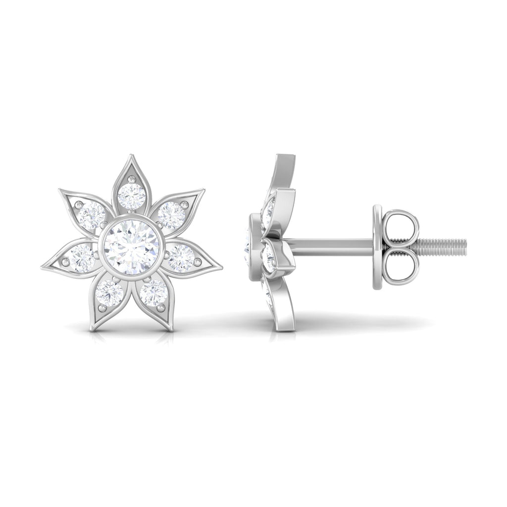 Natural Diamond Flower Earrings with Screw Back
