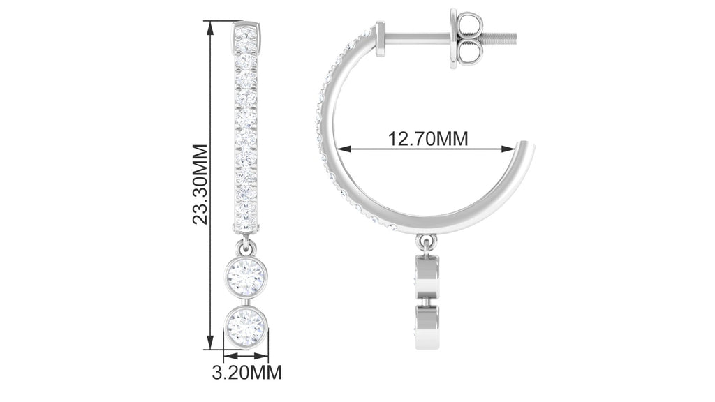 Diamond Hoop Drop Earrings in Bezel Setting
