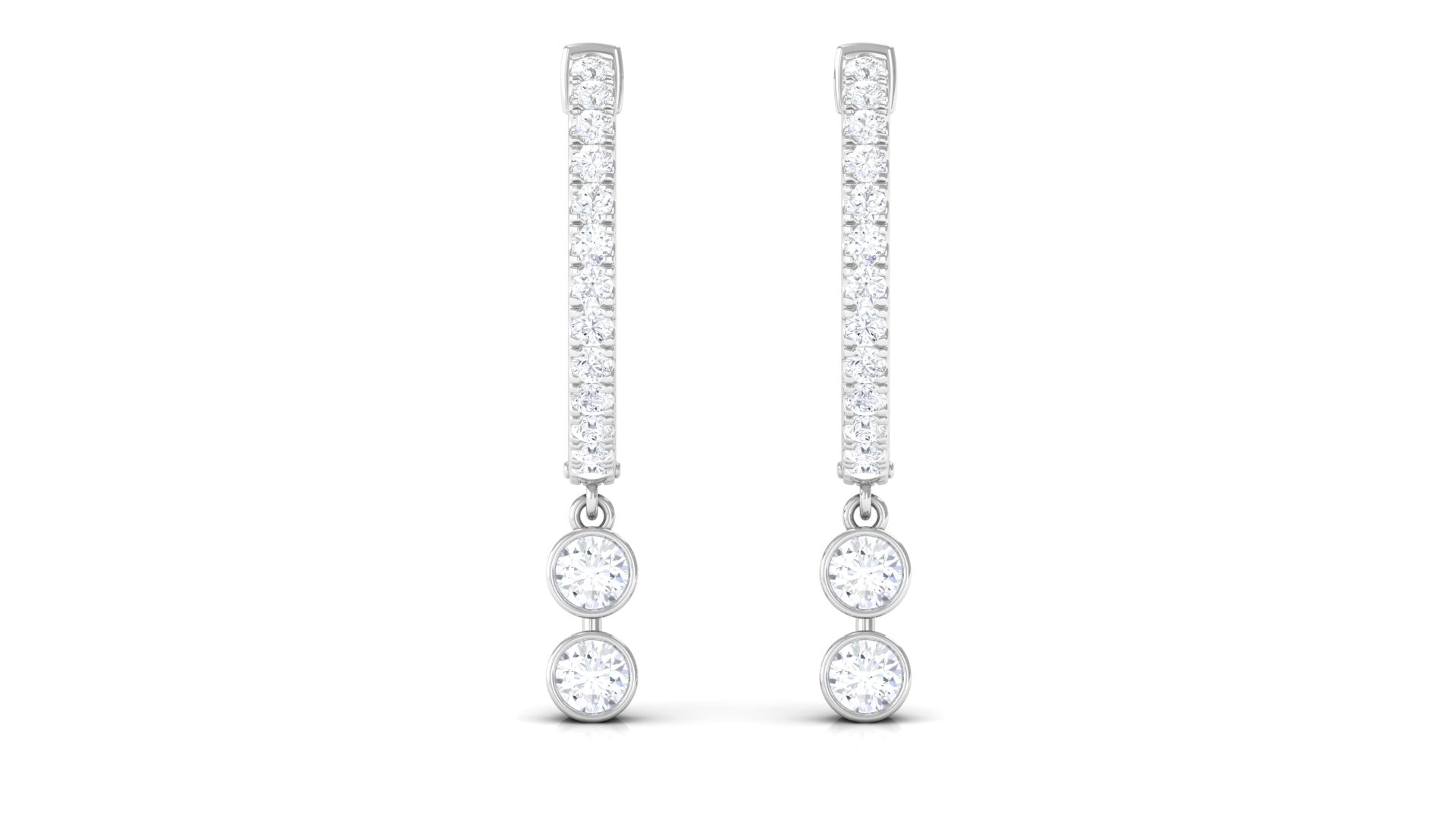 Diamond Hoop Drop Earrings in Bezel Setting