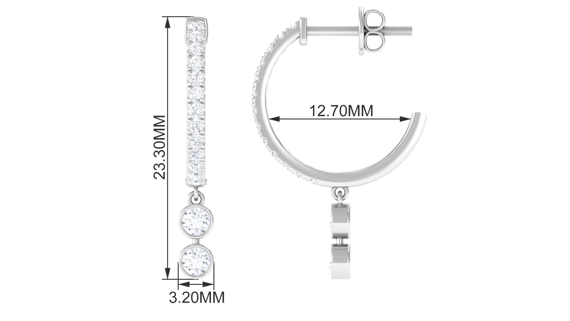 Diamond Hoop Drop Earrings in Bezel Setting