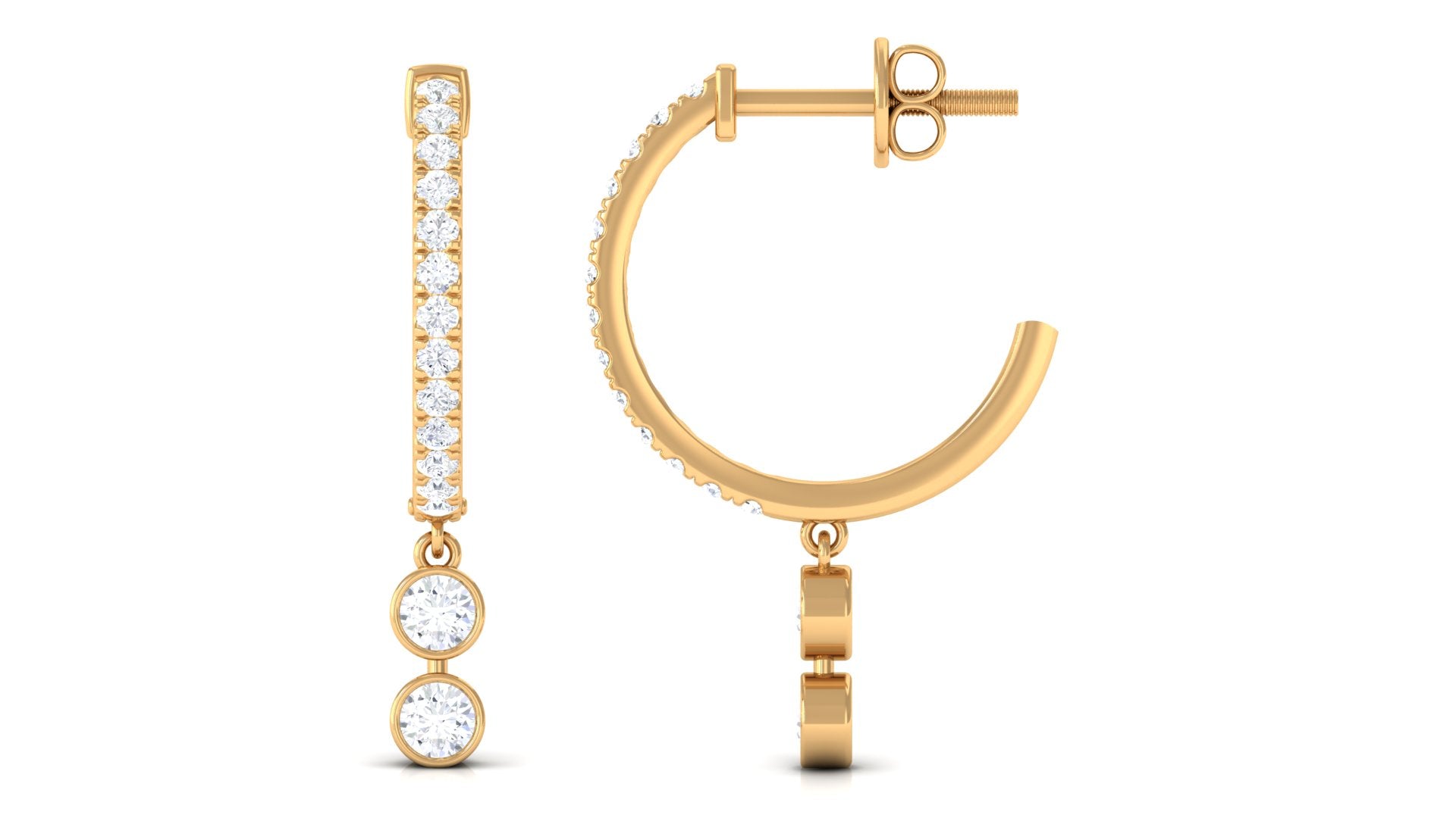 Diamond Hoop Drop Earrings in Bezel Setting