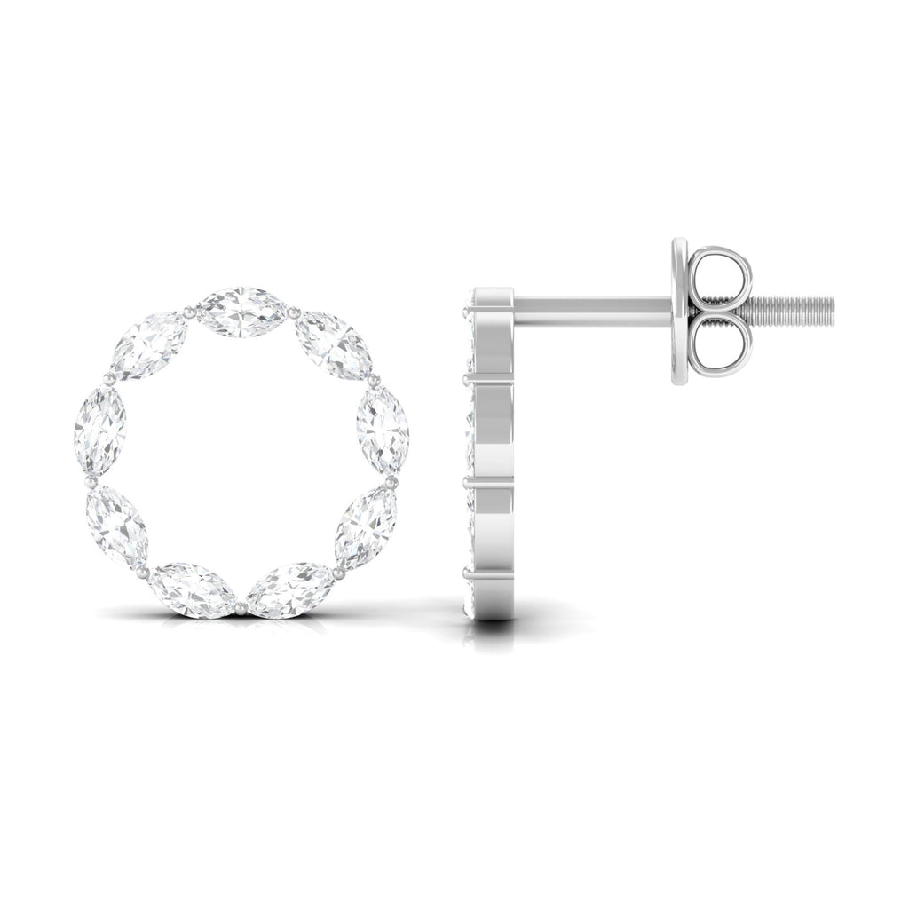 Natural Marquise Diamond Circle Earrings Studs with Screw Back
