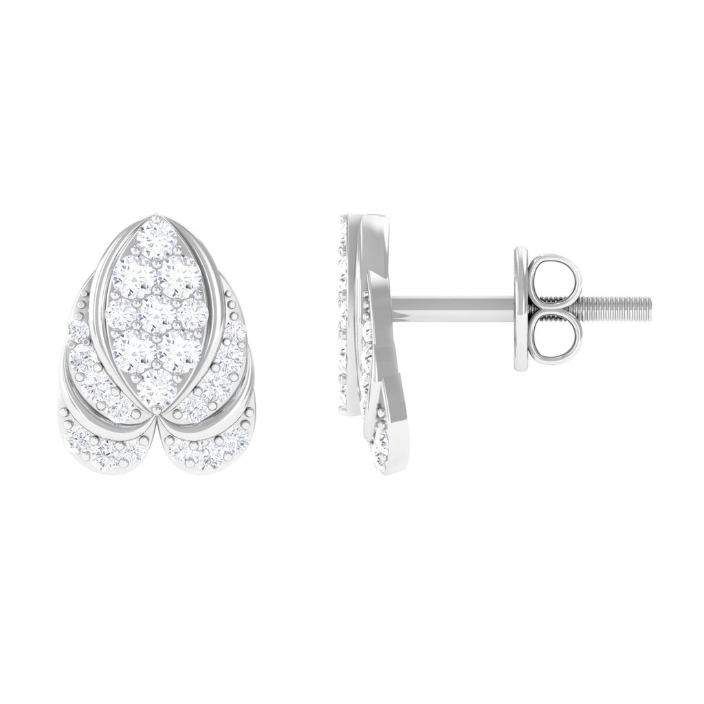 Genuine Diamond Lotus Leaf Earrings with Screw Back