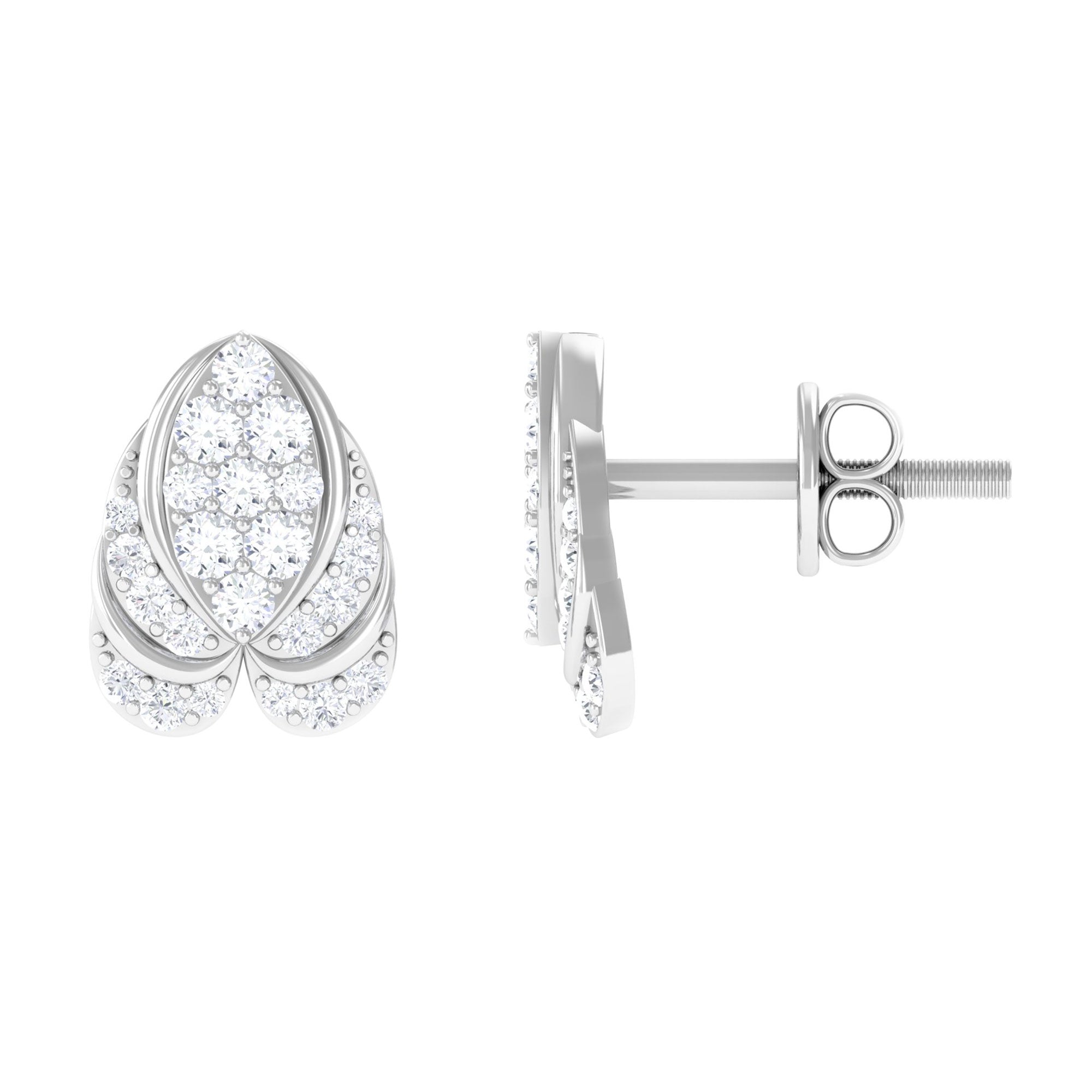 Genuine Diamond Lotus Leaf Earrings with Screw Back