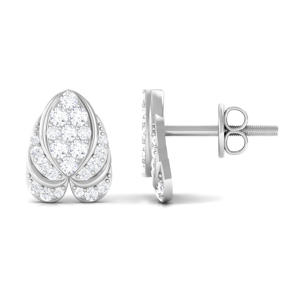 Genuine Diamond Lotus Leaf Earrings with Screw Back