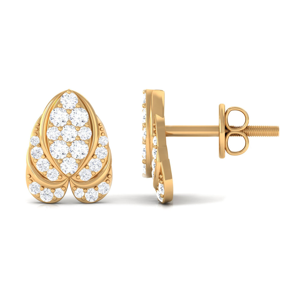 Genuine Diamond Lotus Leaf Earrings with Screw Back