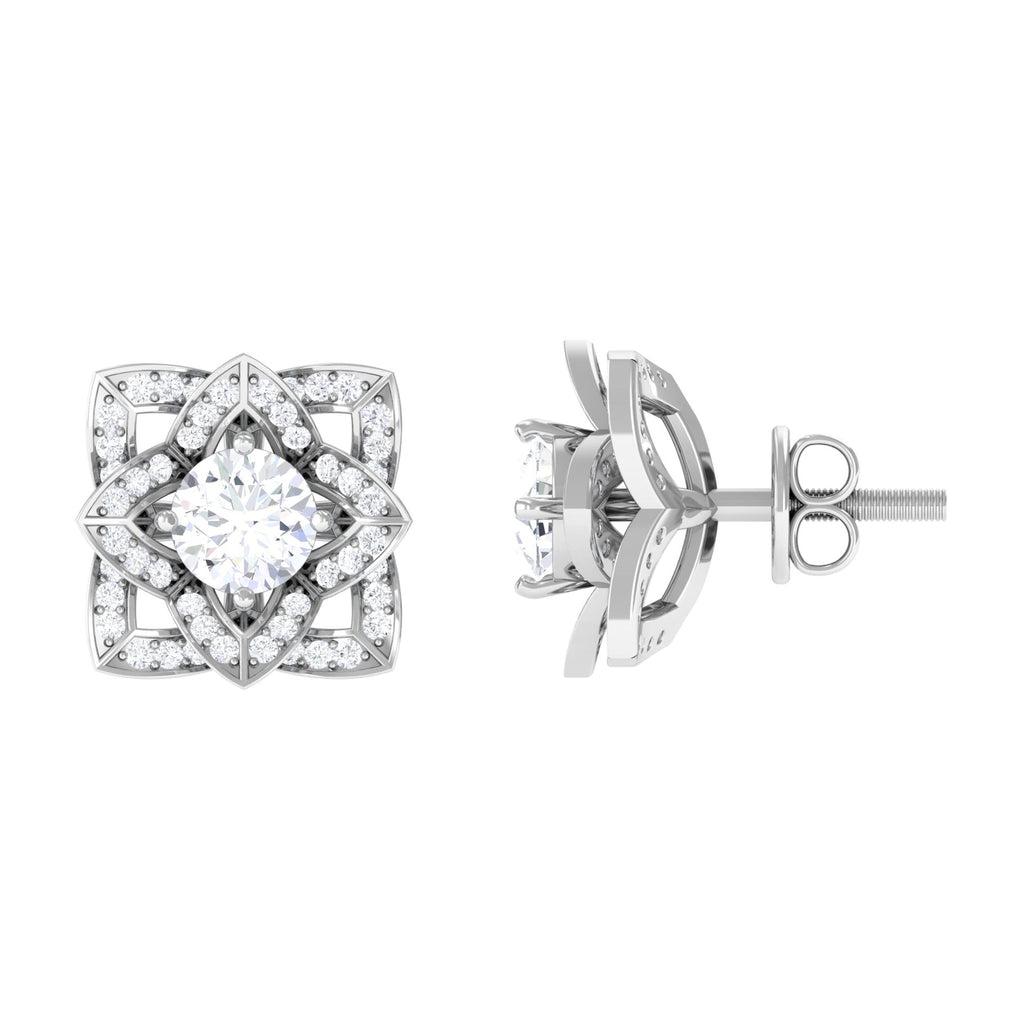 Natural Diamond Art Deco Earrings with Screw Back