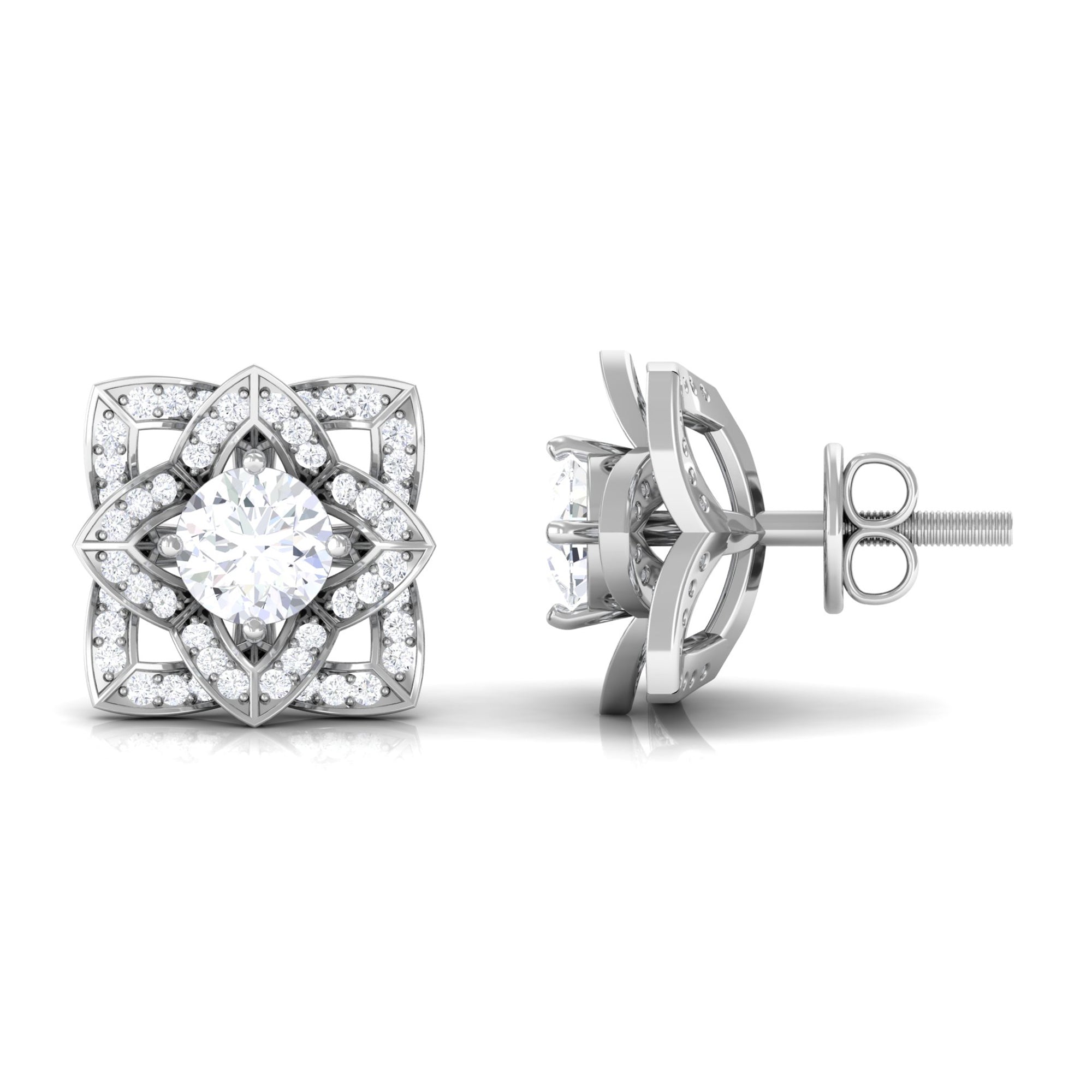 Natural Diamond Art Deco Earrings with Screw Back