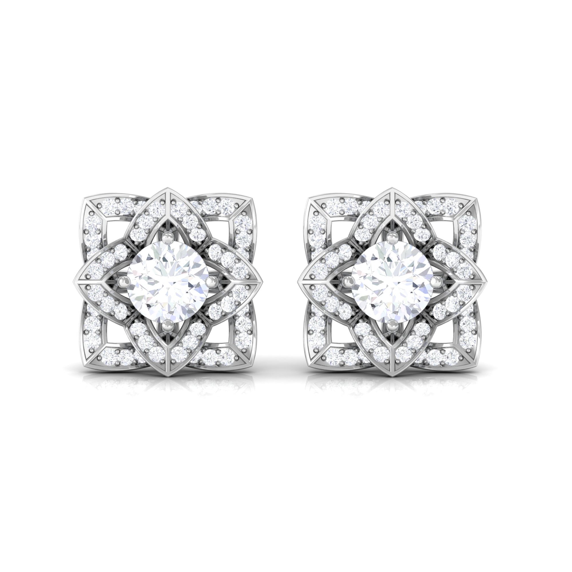 Natural Diamond Art Deco Earrings with Screw Back
