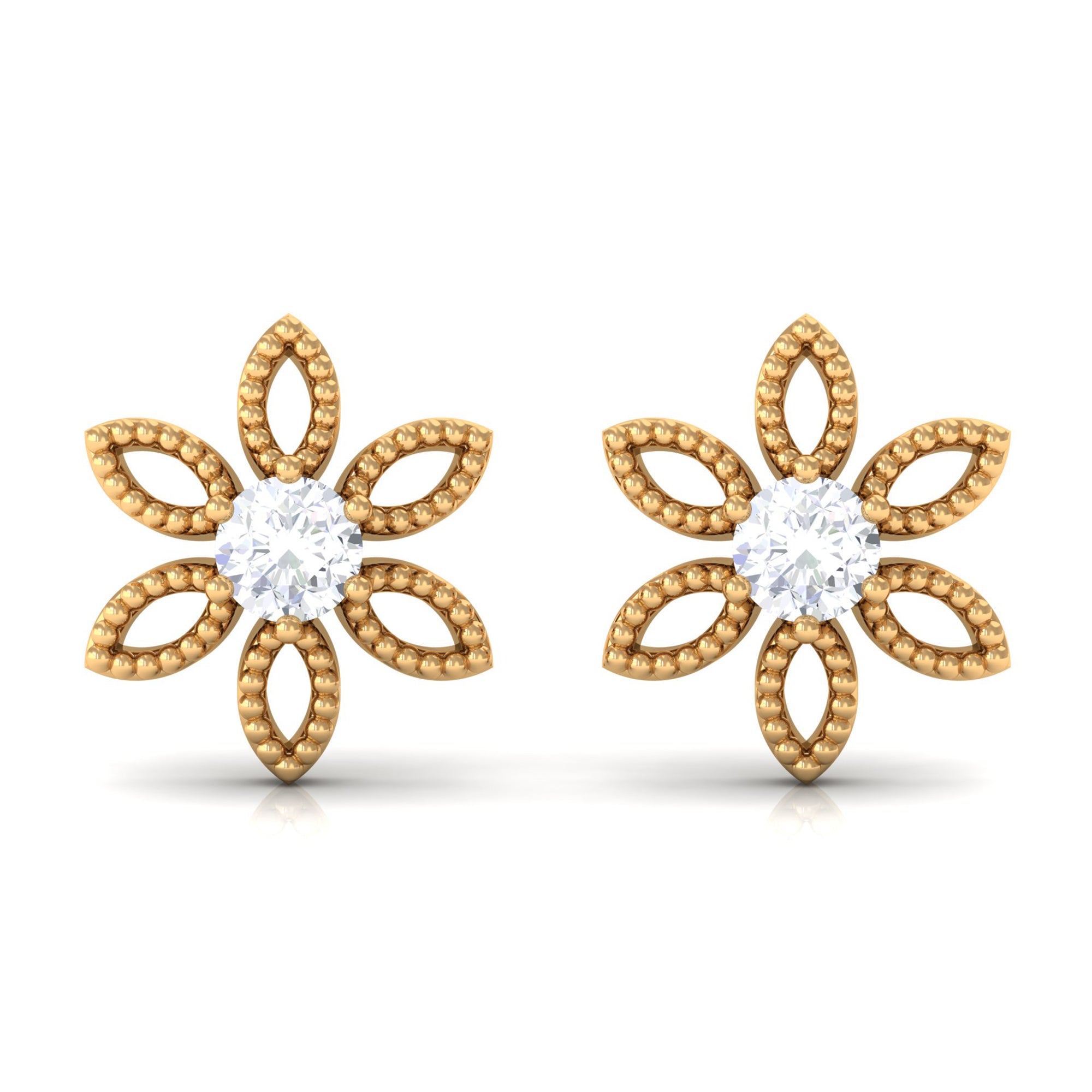 Natural Diamond Flower Stud Earrings with Certificate