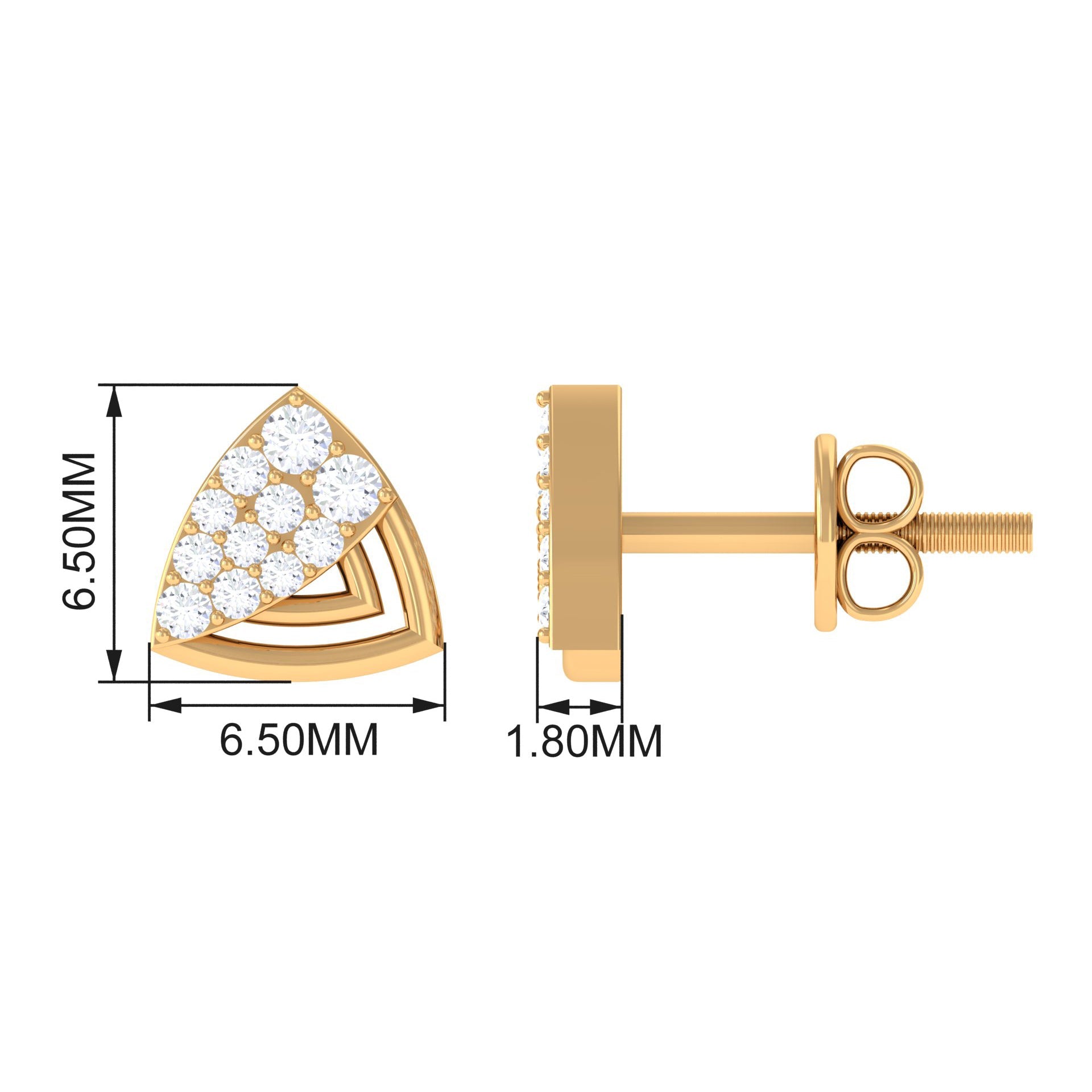Genuine Diamond Geometric Stud Earrings with Screw Back