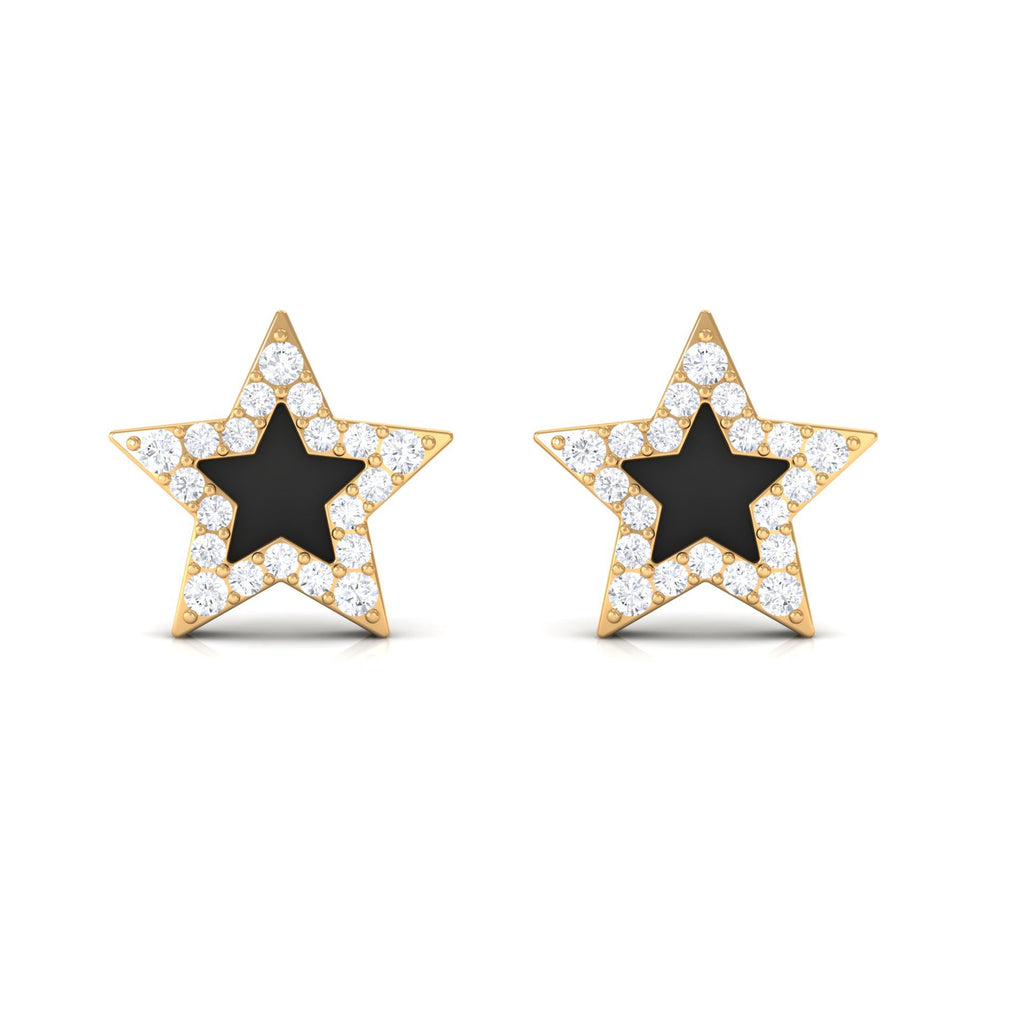 Natural Diamond Star Earrings with Black Enamel