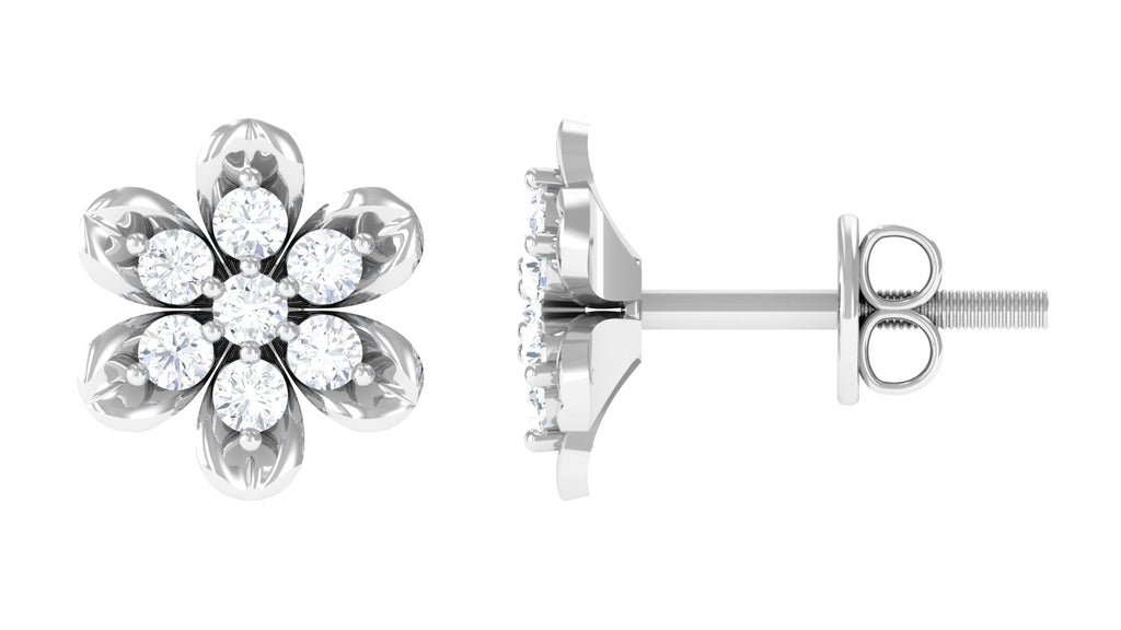 Brilliant Cut Diamond Flower Stud Earrings with Screw Back
