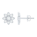 Diamond Flower Stud Earrings With Screw Back