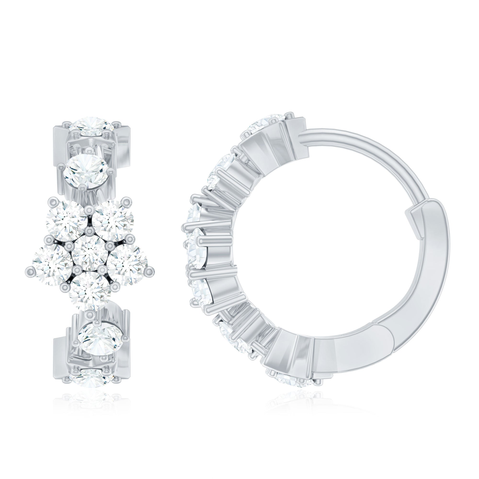 Certified Diamond Flower Hoop Earrings For Women