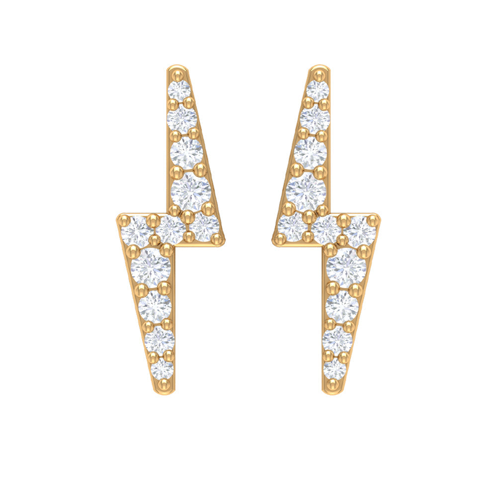 Natural Diamond Thunderbolt Stud Earrings in Gold