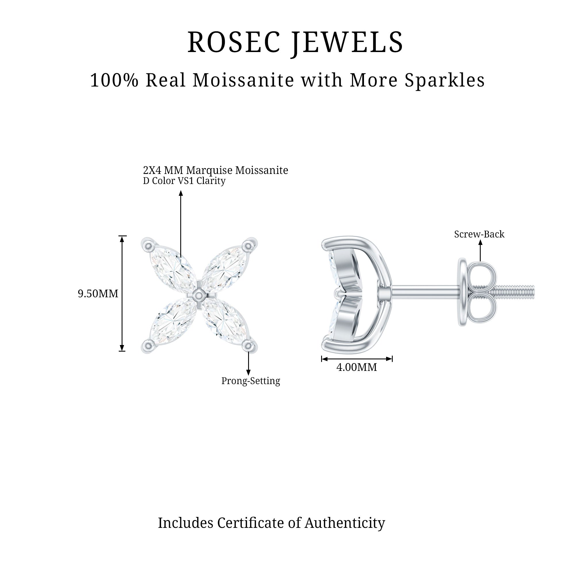 Marquise Shape Moissanite Flower Stud Earrings