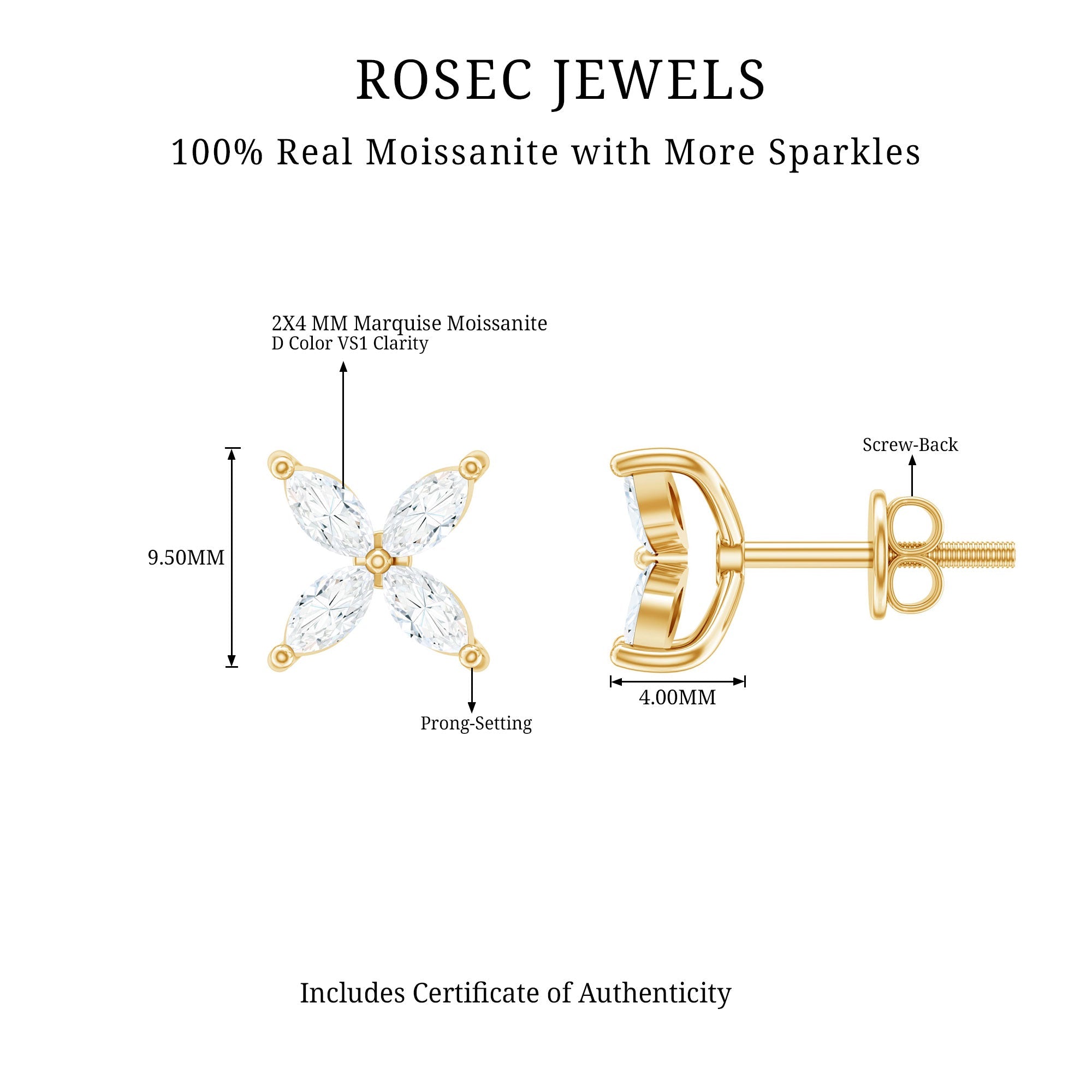 Marquise Shape Moissanite Flower Stud Earrings