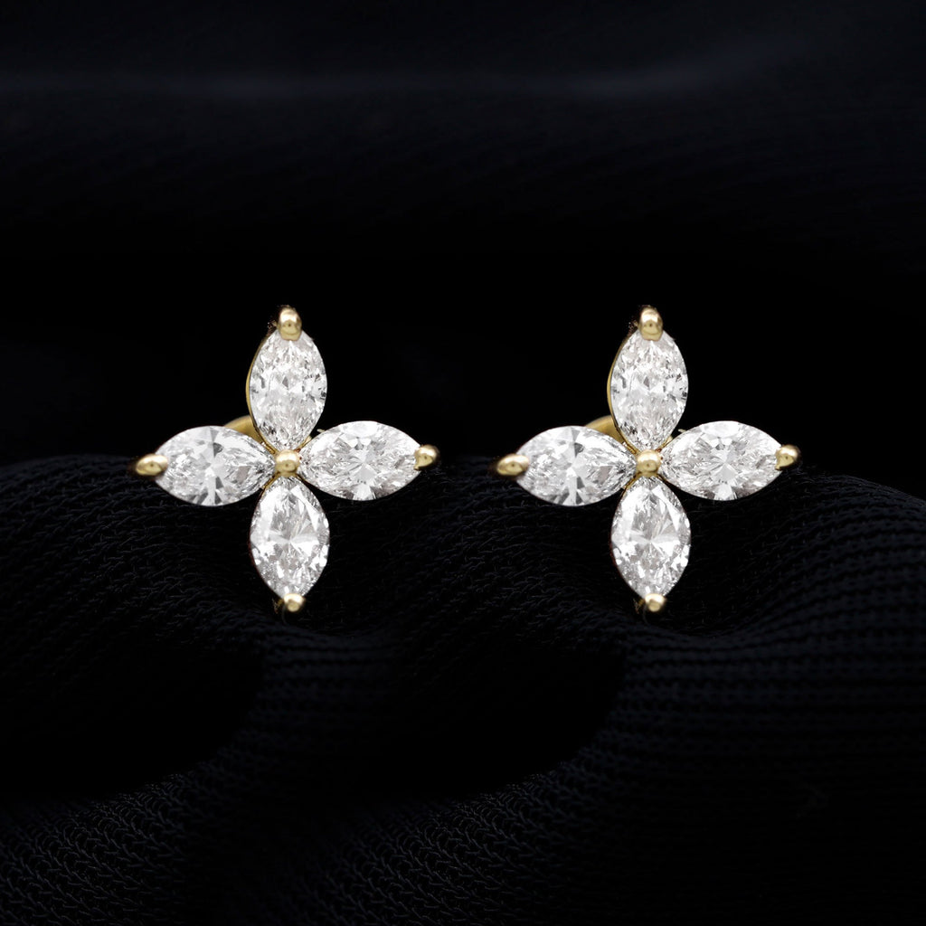 Marquise Shape Moissanite Flower Stud Earrings