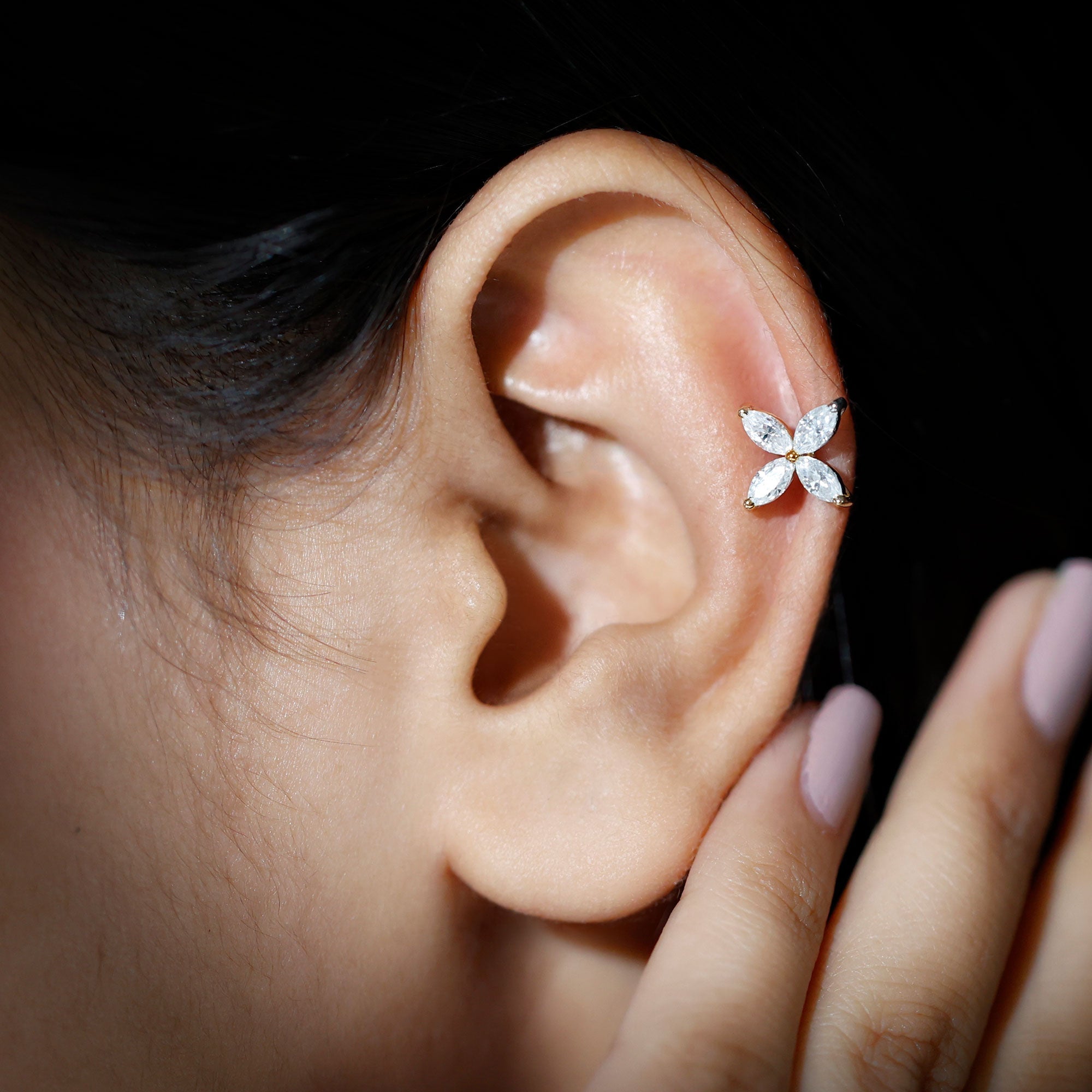 Marquise Shape Moissanite Flower Stud Earrings