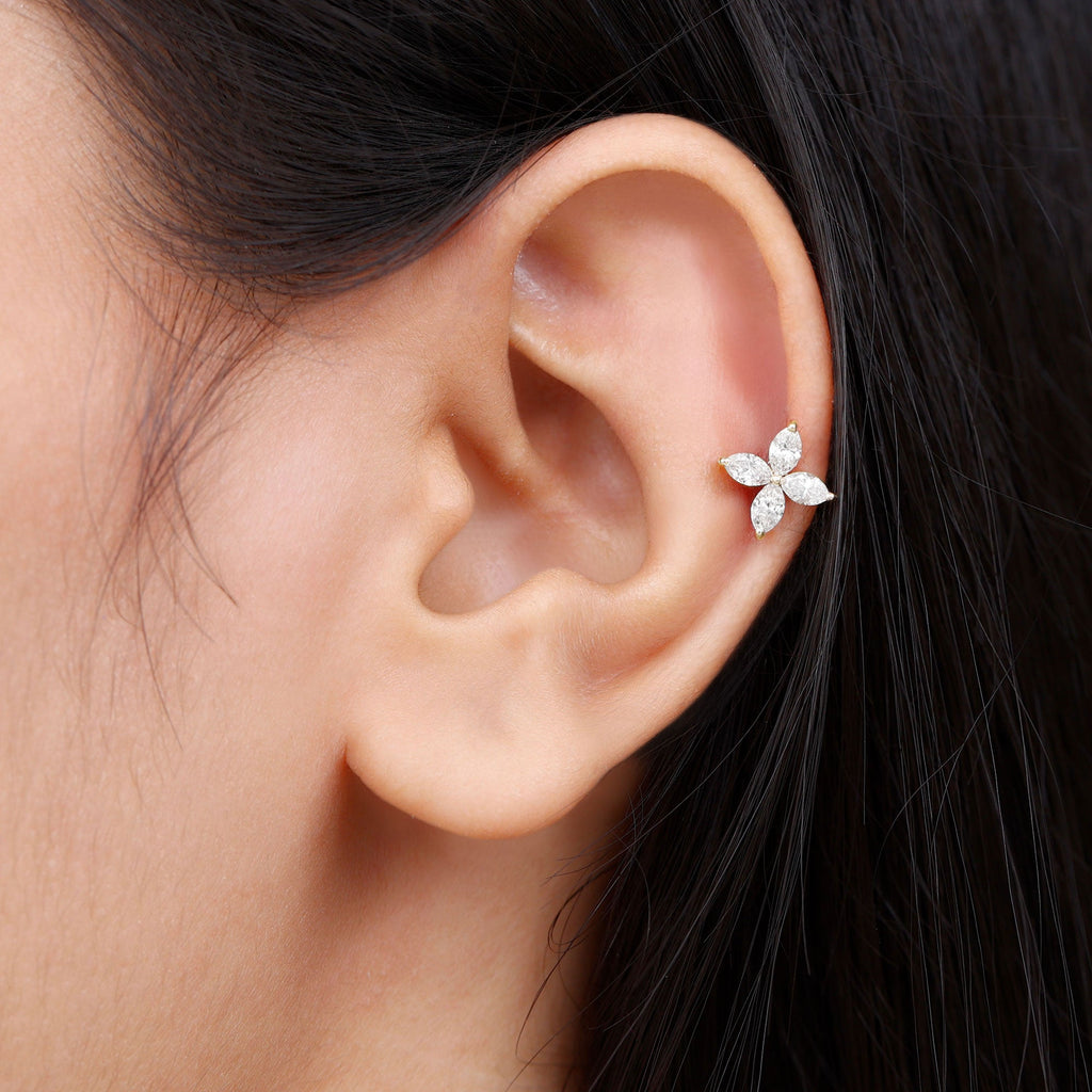 Marquise Shape Moissanite Flower Stud Earrings