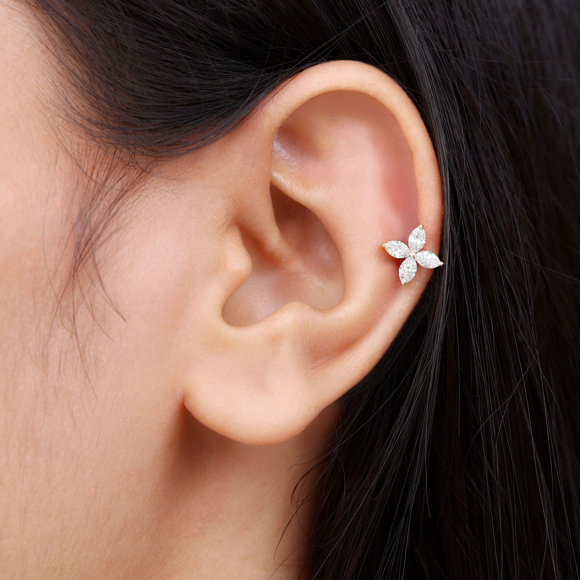 Marquise Shape Moissanite Flower Stud Earrings