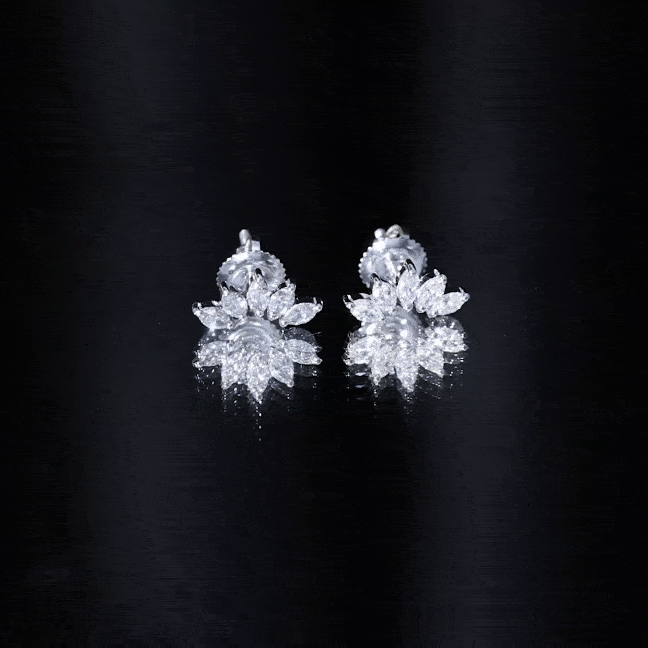 Marquise Cut Diamond Lotus Stud Earrings with Screw Back