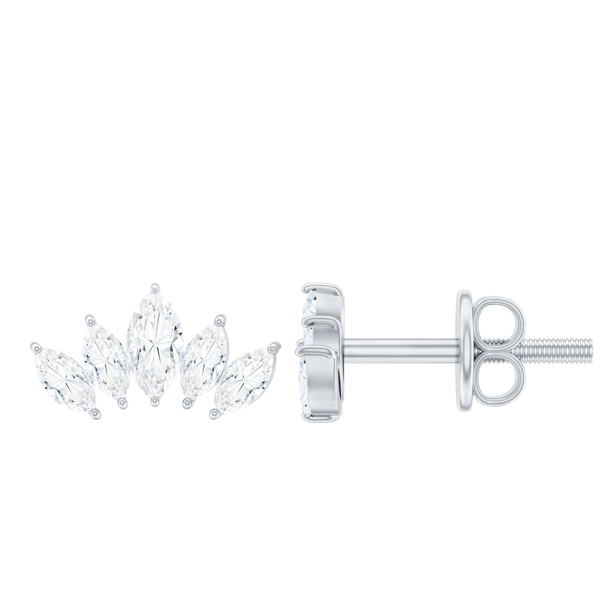 Marquise Cut Diamond Lotus Stud Earrings with Screw Back