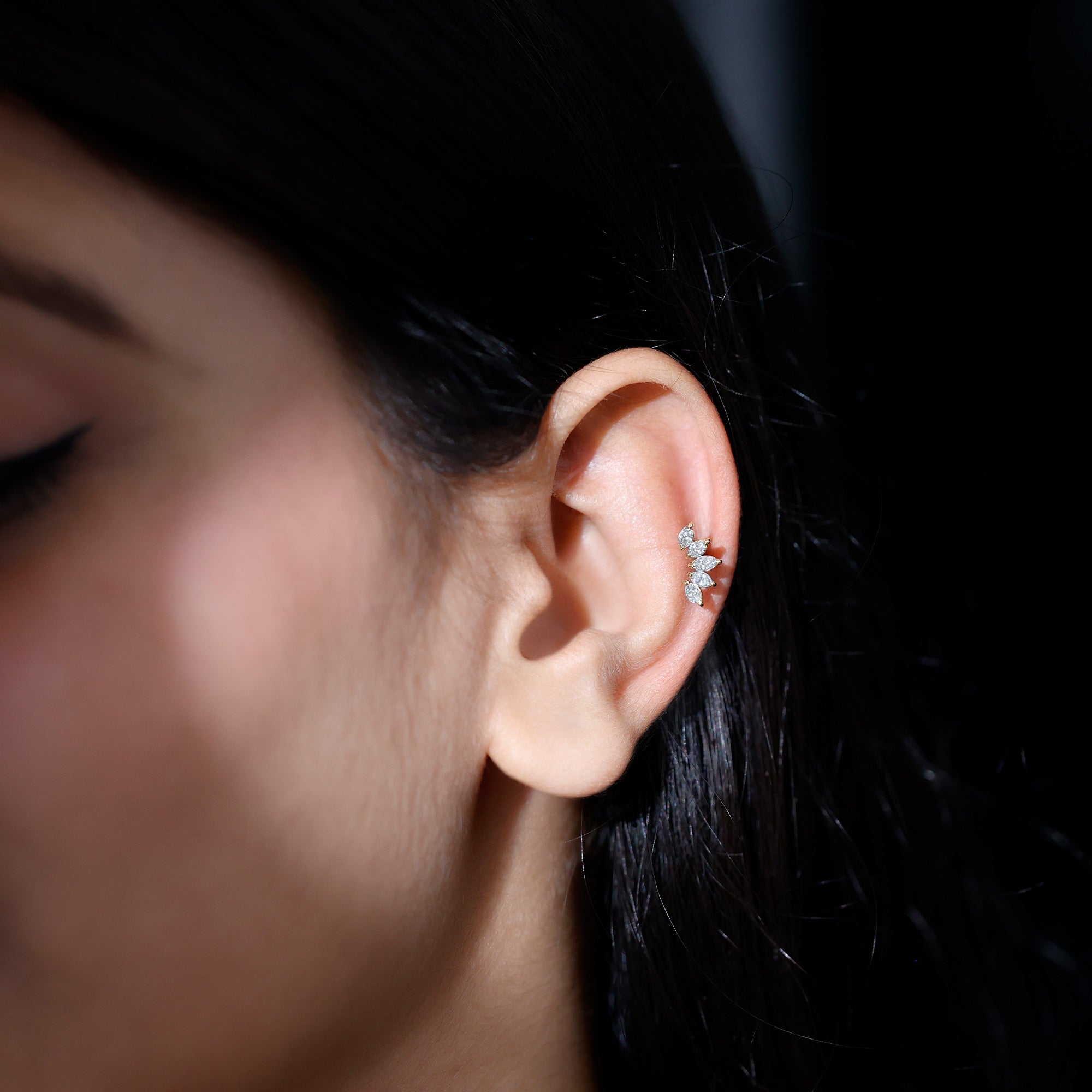 Marquise Cut Diamond Lotus Stud Earrings with Screw Back