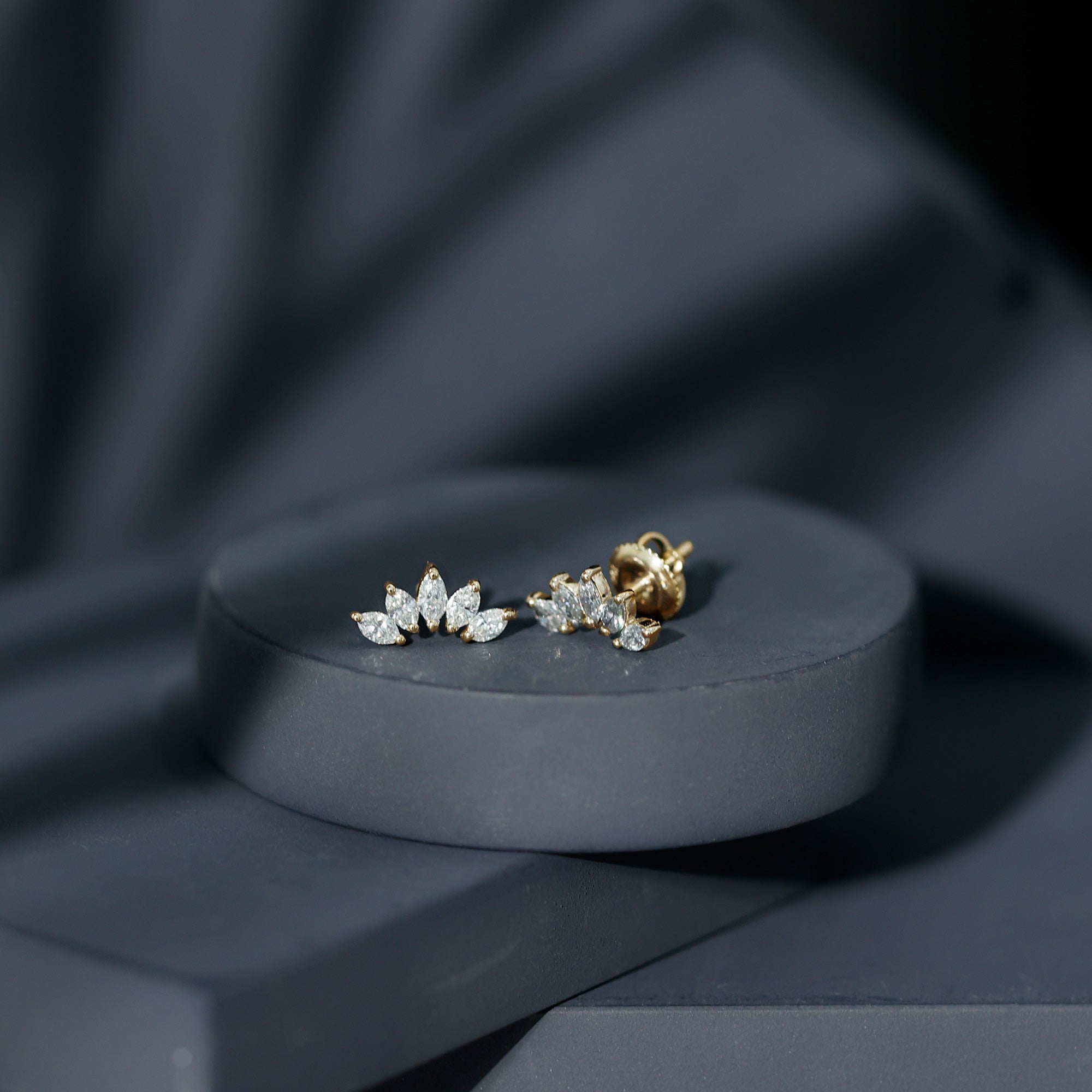 Marquise Cut Diamond Lotus Stud Earrings with Screw Back