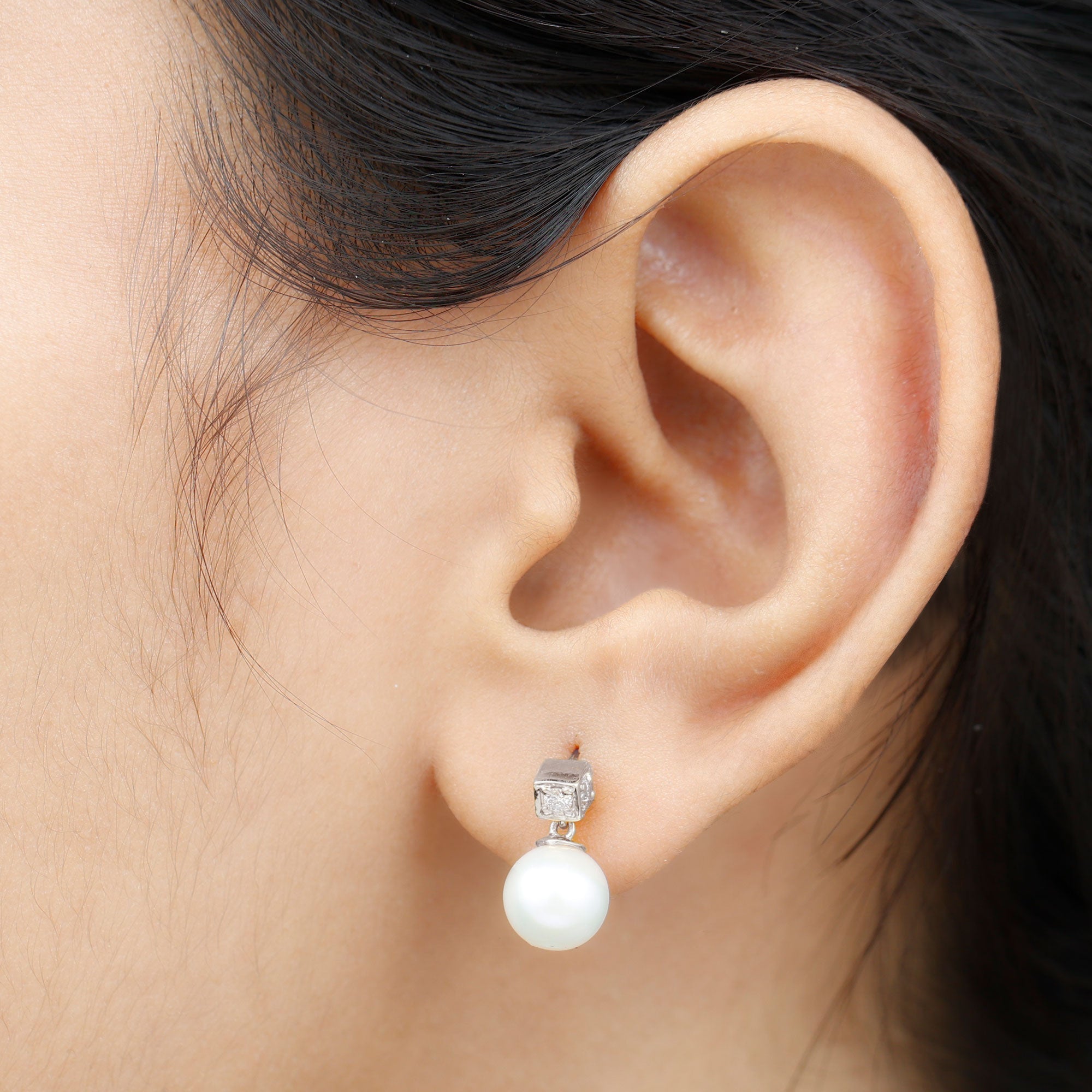 Real Freshwater Pearl and Diamond Drop Earrings